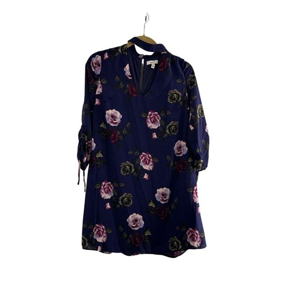 a new day Dresses & Skirts - Speechless Floral Navy Blue Dress 3/4 Sleeves Tie Back Keyhole Detail L Choker